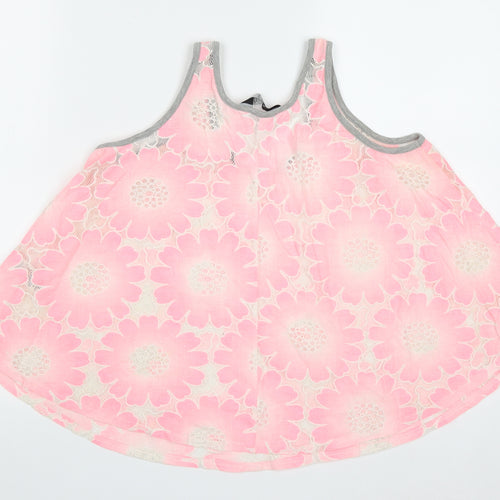Lola Skye Womens Pink Geometric Cotton Basic Tank Size 10 V-Neck