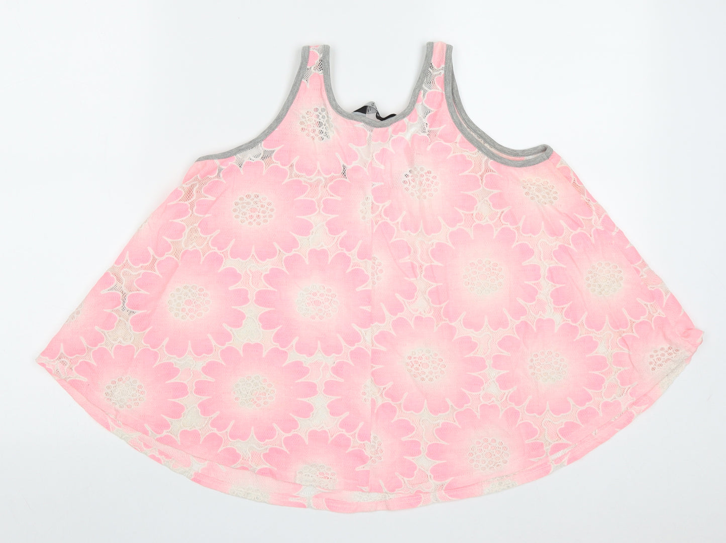 Lola Skye Womens Pink Geometric Cotton Basic Tank Size 10 V-Neck