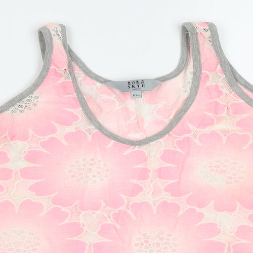 Lola Skye Womens Pink Geometric Cotton Basic Tank Size 10 V-Neck