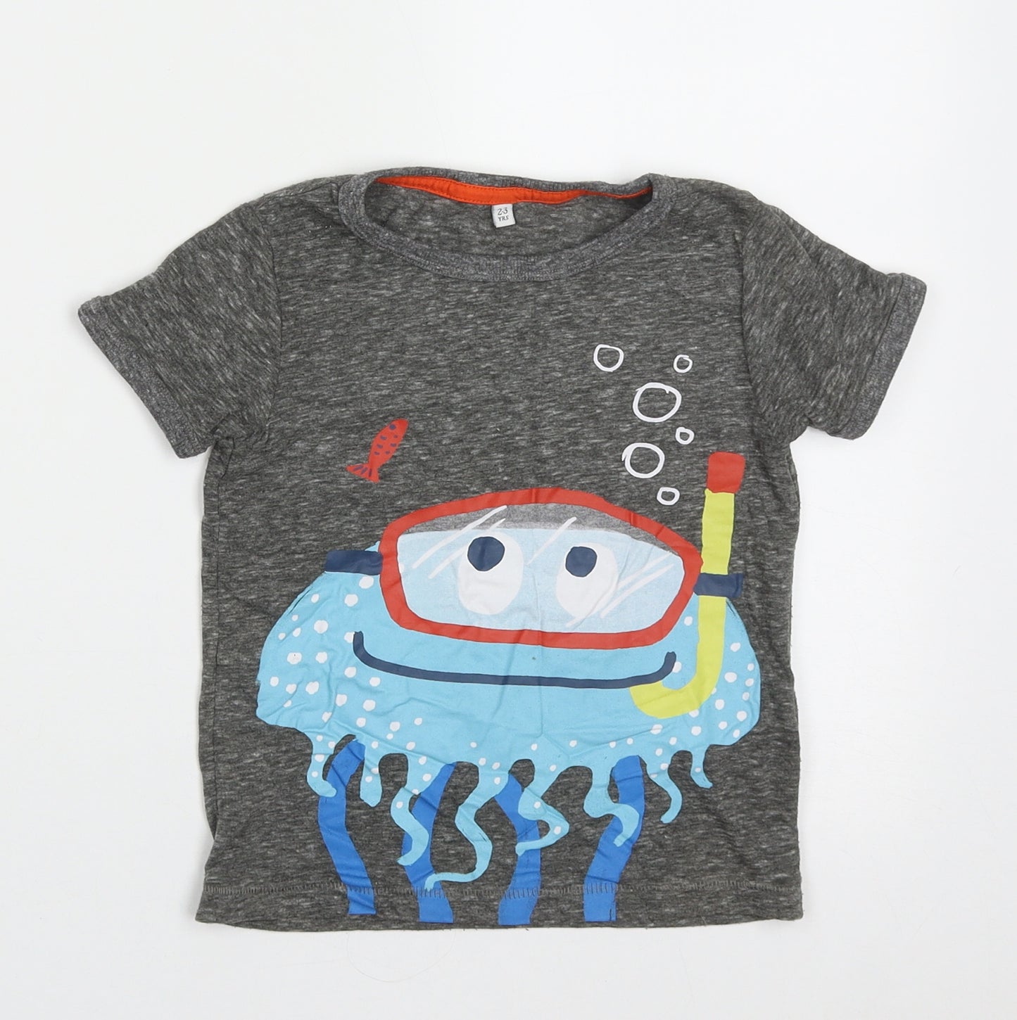 Marks and Spencers Boys Grey  Polyester Basic T-Shirt Size 2-3 Years Crew Neck Pullover - jellyfish
