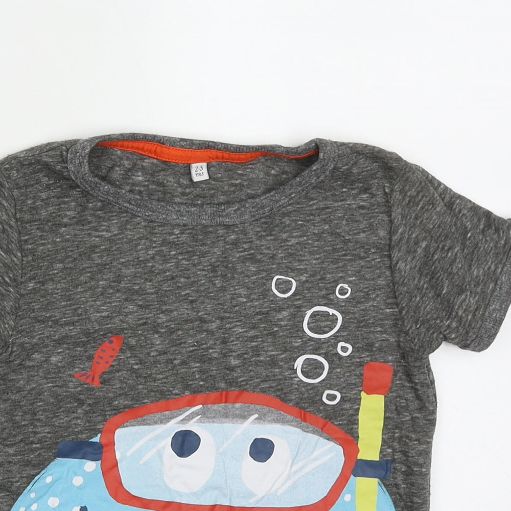 Marks and Spencers Boys Grey  Polyester Basic T-Shirt Size 2-3 Years Crew Neck Pullover - jellyfish