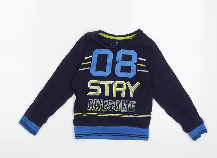 TU Boys Blue Cotton Pyjama Top Size 5-6 Years Pullover - Stay Awesome