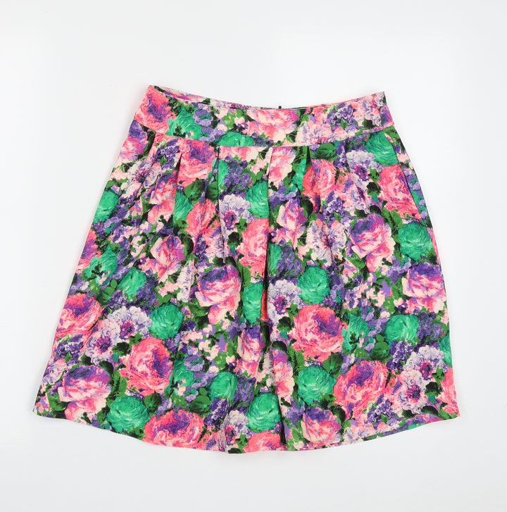 River Island Womens Multicoloured Floral Polyester A-Line Skirt Size 10 Zip