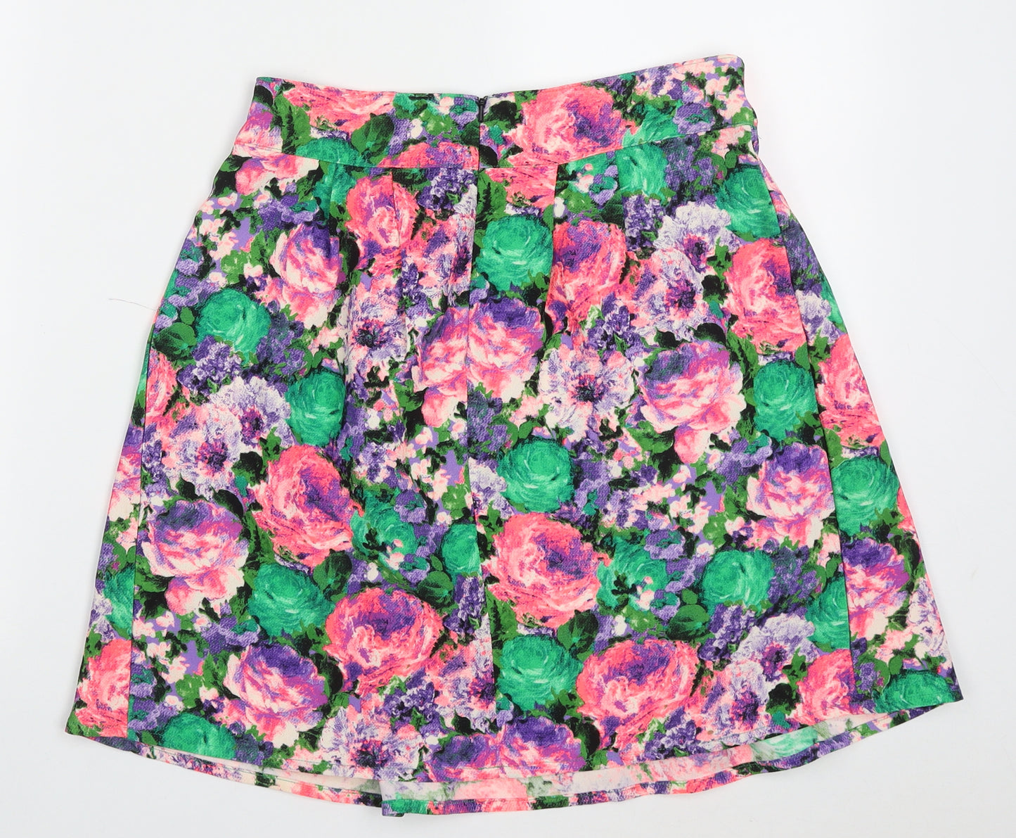 River Island Womens Multicoloured Floral Polyester A-Line Skirt Size 10   Zip