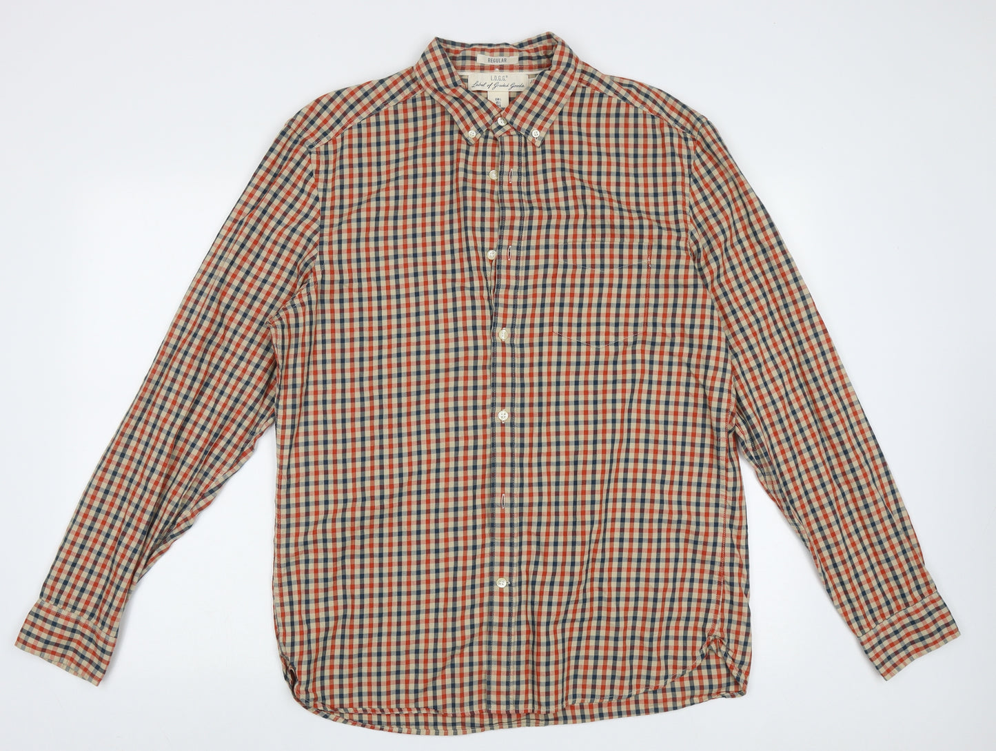 H&M Mens Red Check Cotton  Button-Up Size L Collared Button