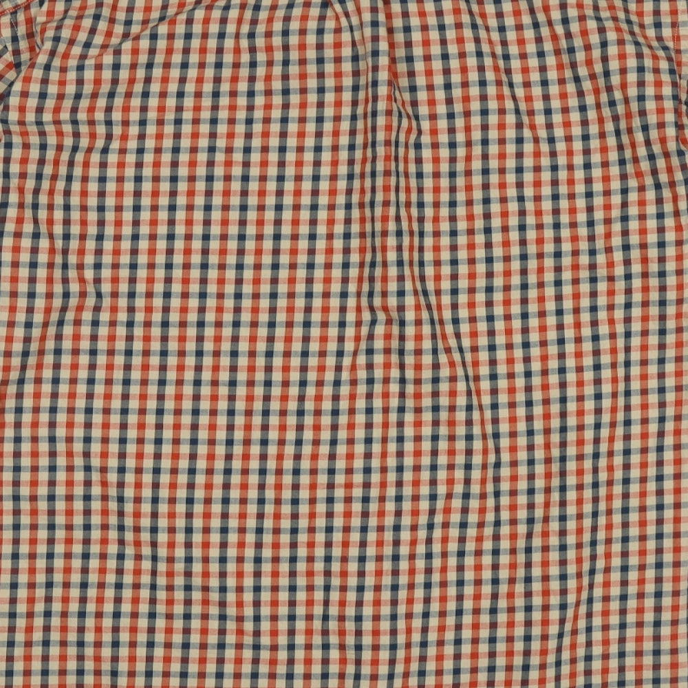 H&M Mens Red Check Cotton  Button-Up Size L Collared Button