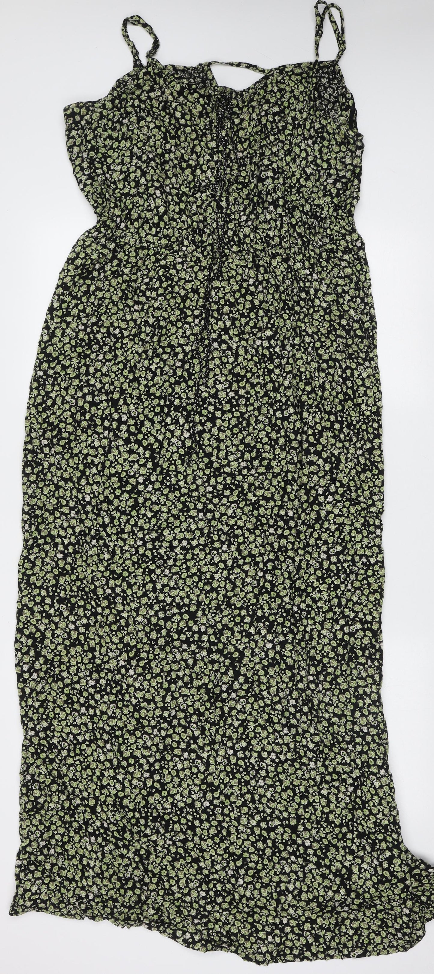 New Look Womens Green Floral Viscose Maxi  Size 18  V-Neck Pullover