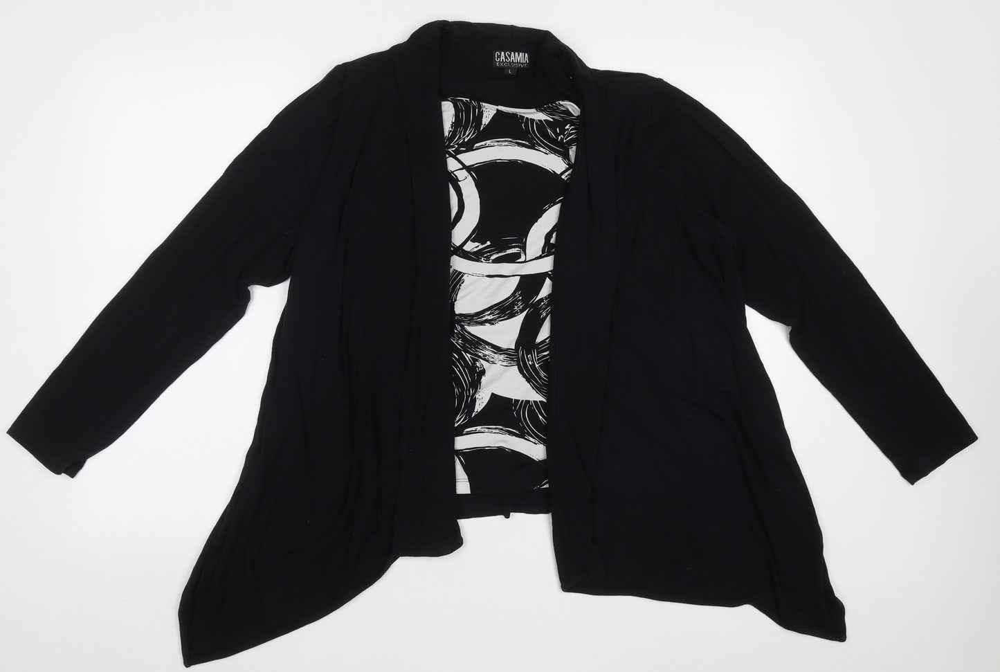 Casamia Womens Black Boat Neck Geometric Polyester Pullover Jumper Size L