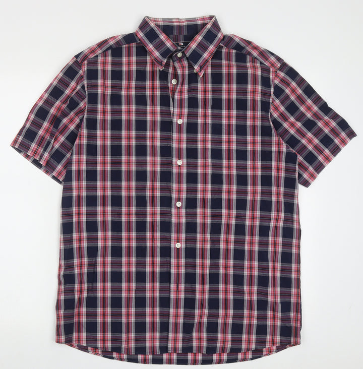Blue Harbour Mens Blue Check Cotton Button-Up Size M Collared Button