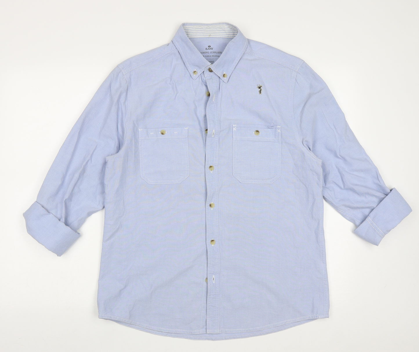 Easy Mens Blue  Cotton  Button-Up Size M Collared Button