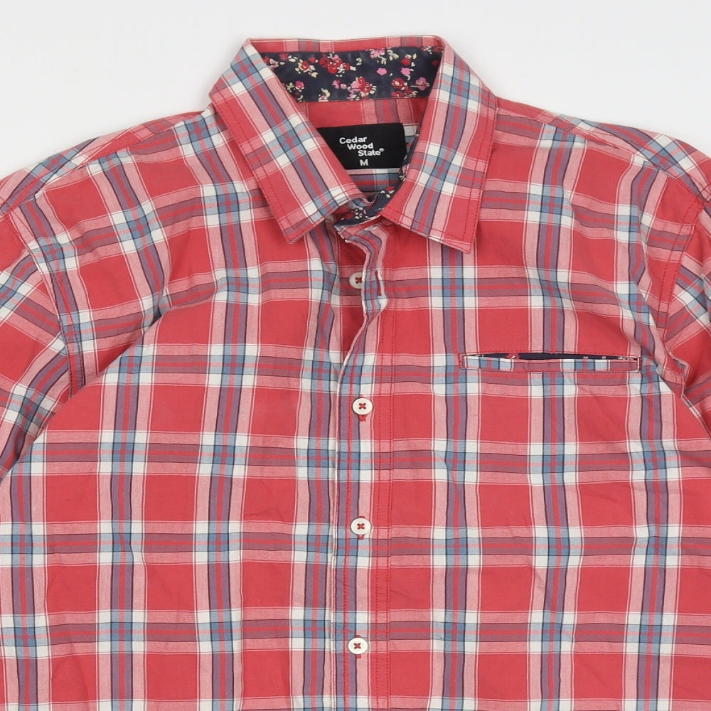 Cedar Wood State Mens Red Check Cotton  Button-Up Size M Collared Button