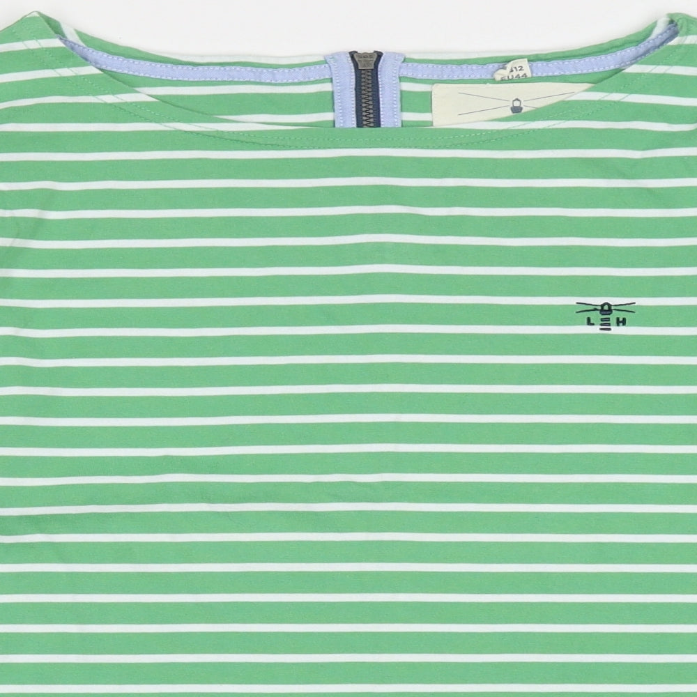 LIGHTHOUSE Womens Green Boat Neck Striped Cotton Pullover Jumper Size 16