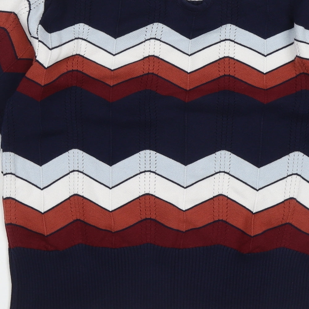 pretty vacant Womens Blue Crew Neck Geometric Cotton Pullover Jumper Size 10