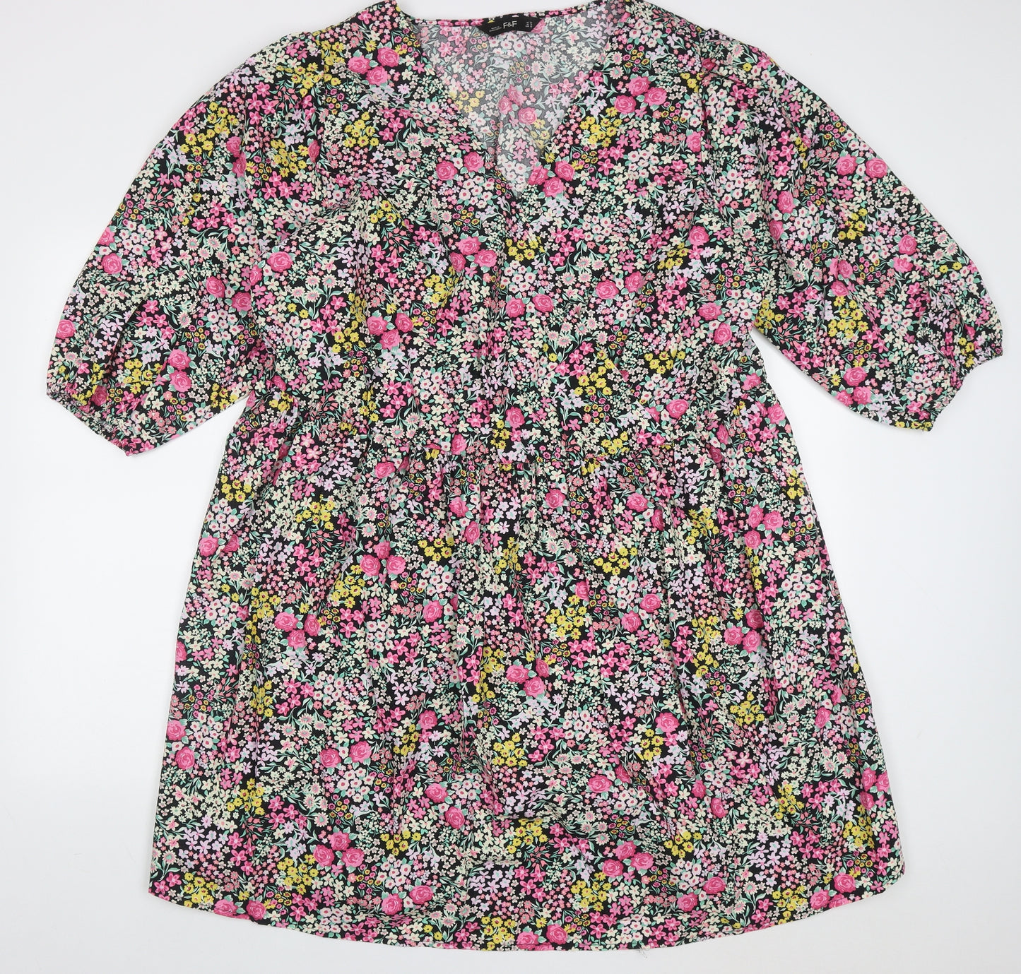 F&F Womens Pink Floral Cotton Wrap Dress  Size 22  V-Neck Pullover