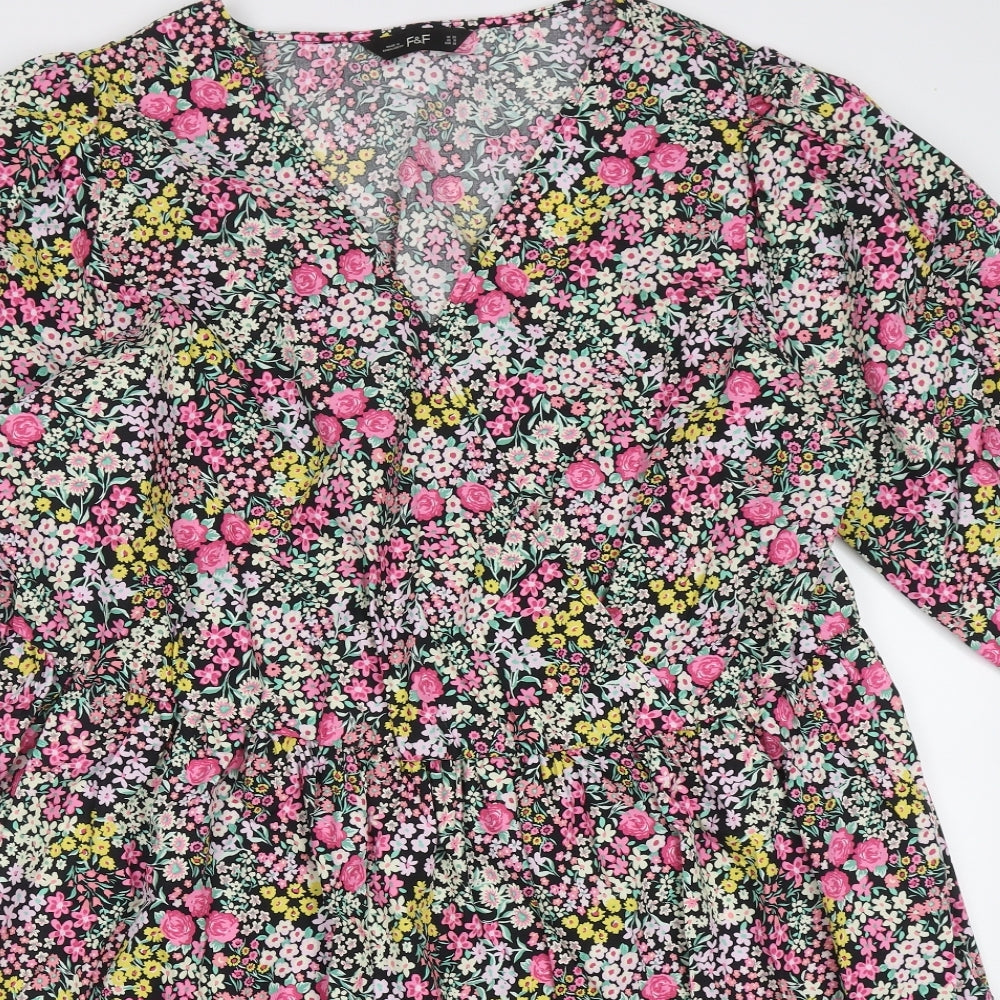 F&F Womens Pink Floral Cotton Wrap Dress  Size 22  V-Neck Pullover