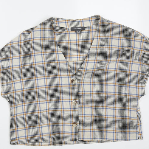 Primark Womens Multicoloured Check Cotton Basic Button-Up Size 18 V-Neck