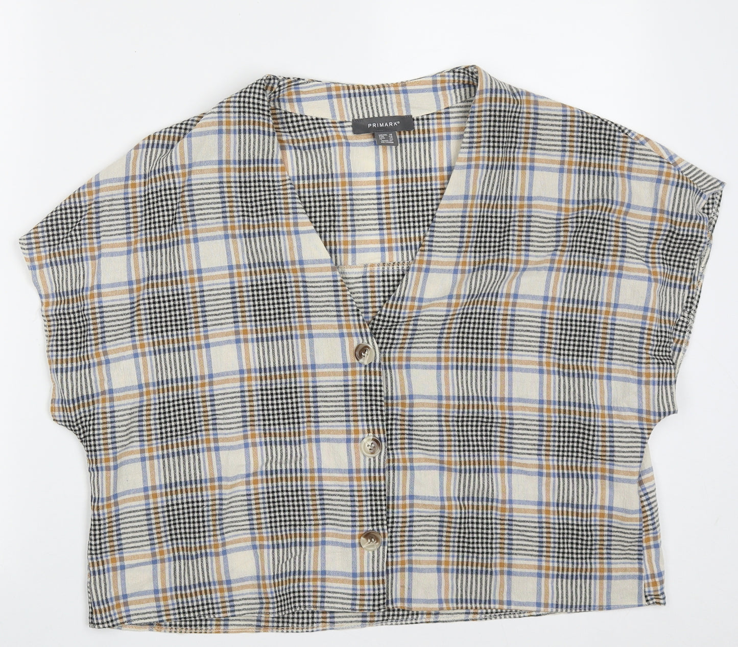 Primark Womens Multicoloured Check Cotton Basic Button-Up Size 18 V-Neck