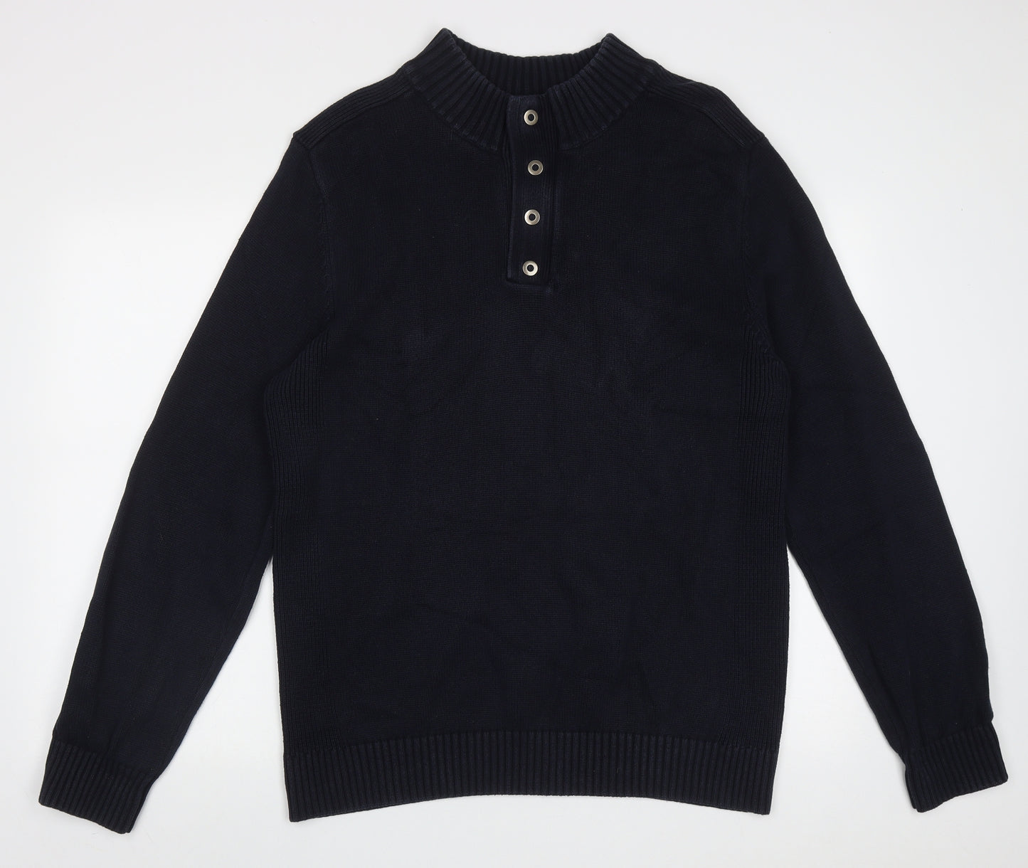 Dunnes Stores Mens Blue High Neck  Cotton Pullover Jumper Size XL