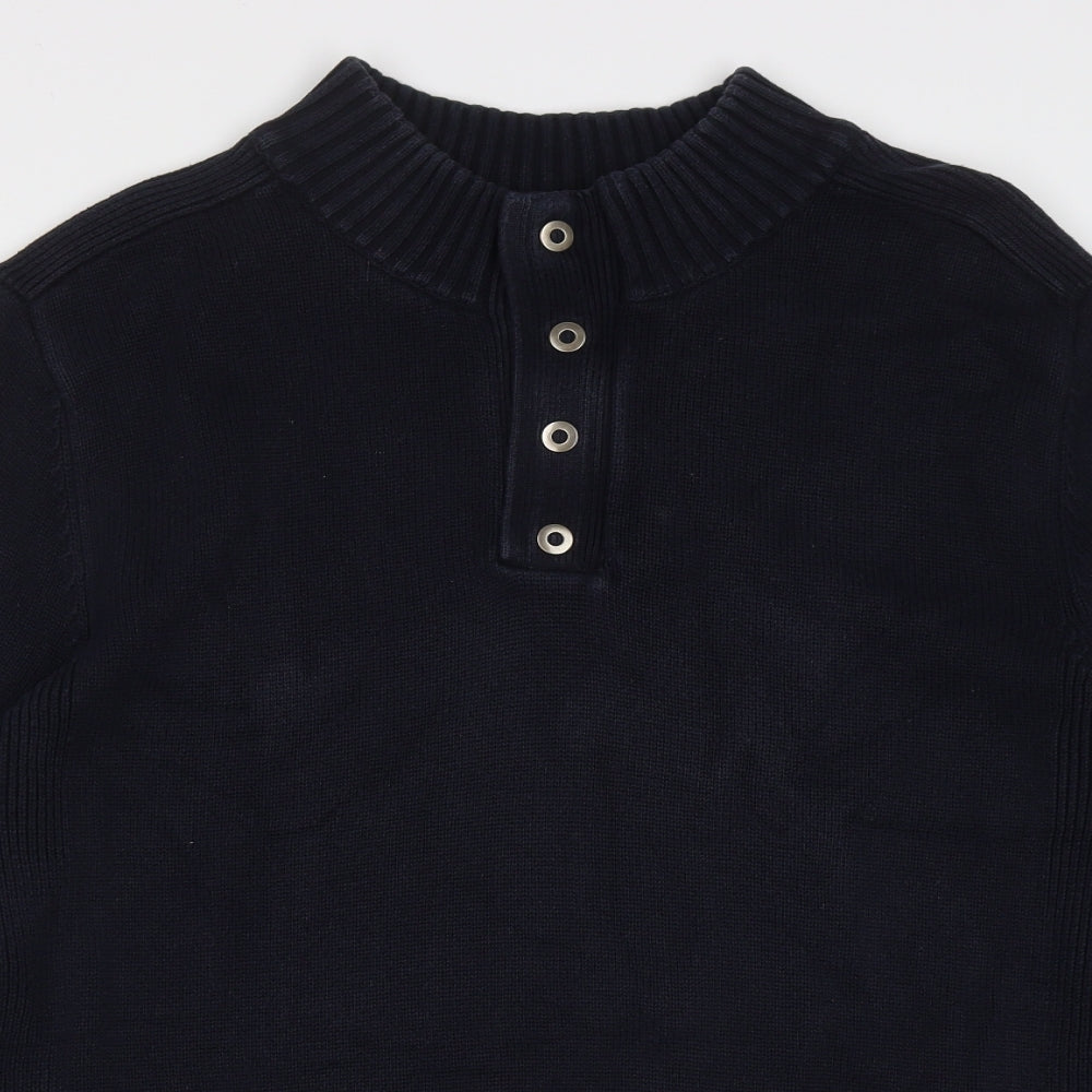 Dunnes Stores Mens Blue High Neck  Cotton Pullover Jumper Size XL