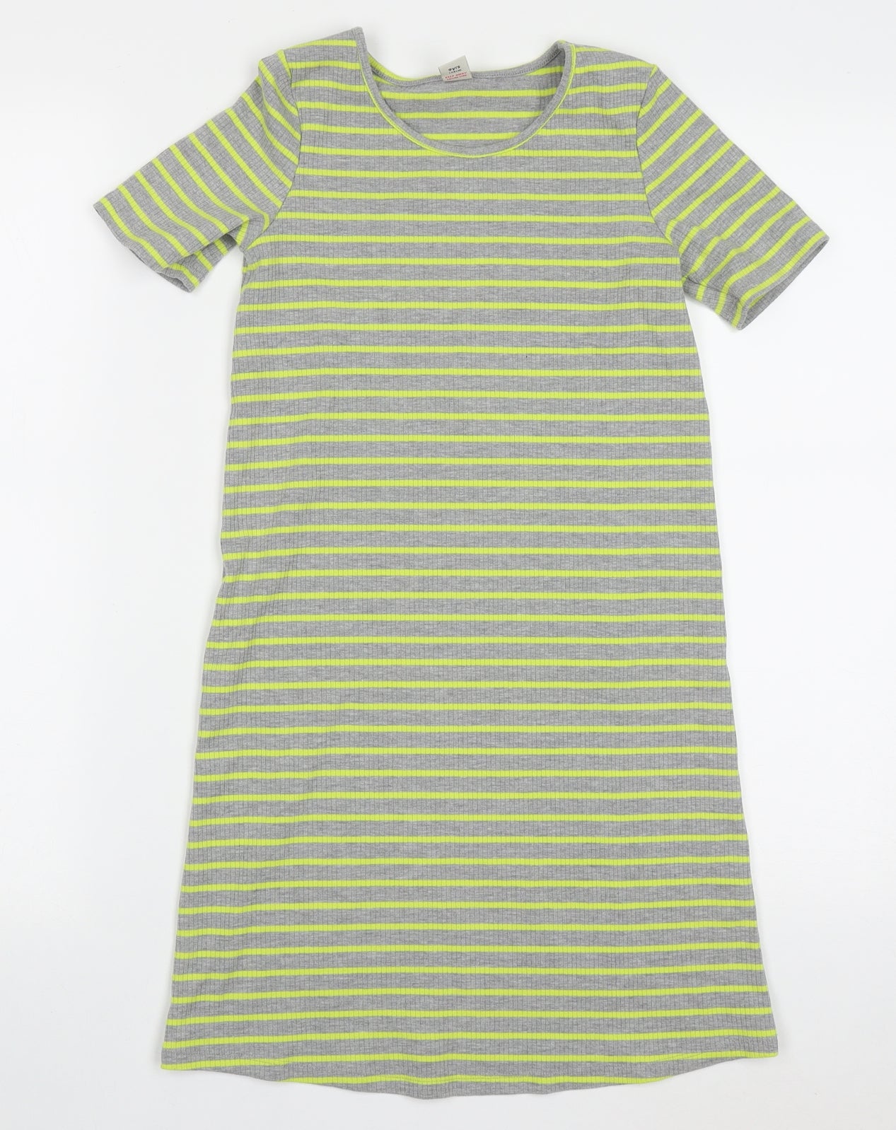 TU Girls Green Striped Polyester T-Shirt Dress  Size 9 Years  Crew Neck Pullover