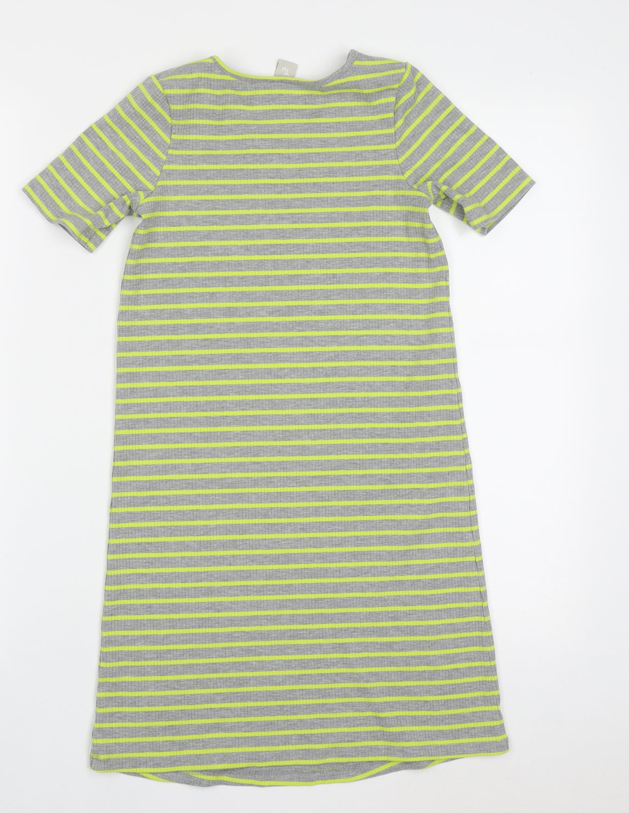TU Girls Green Striped Polyester T-Shirt Dress  Size 9 Years  Crew Neck Pullover