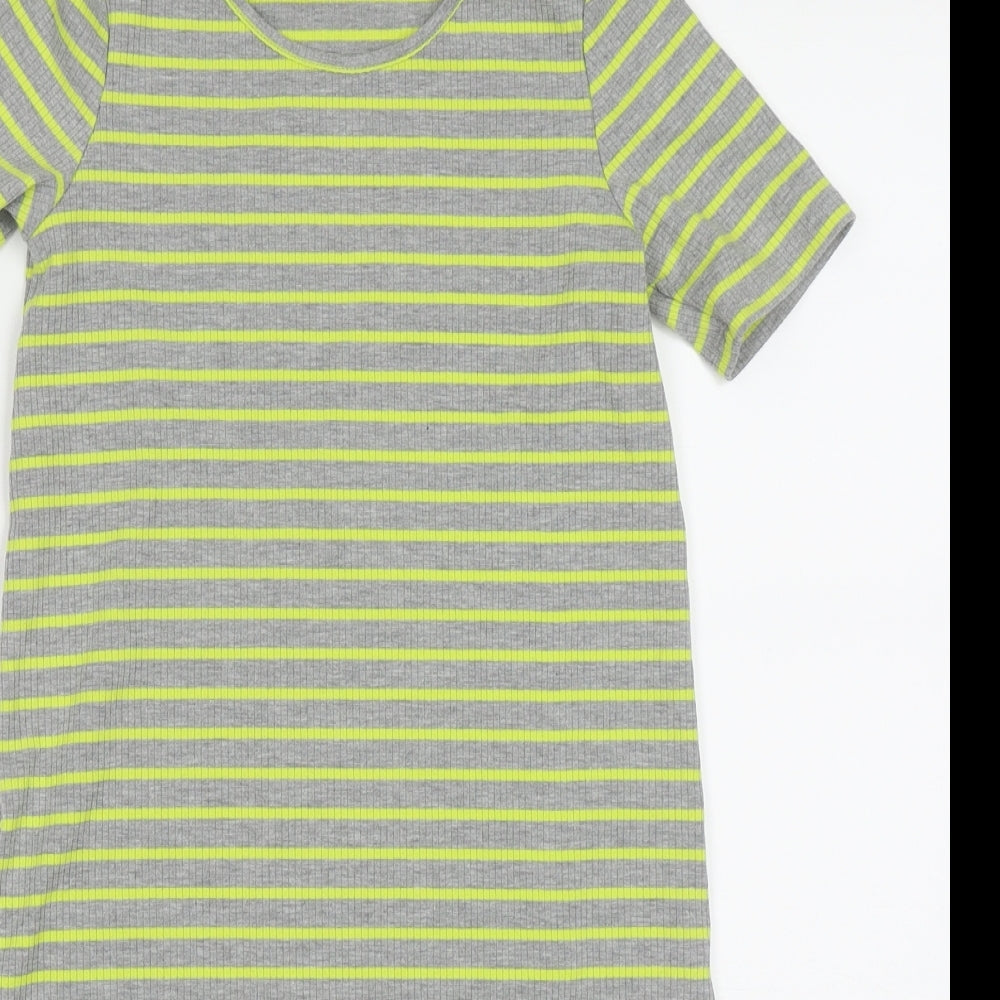 TU Girls Green Striped Polyester T-Shirt Dress  Size 9 Years  Crew Neck Pullover