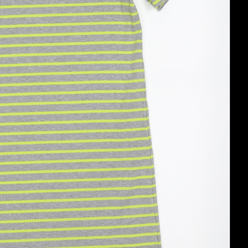 TU Girls Green Striped Polyester T-Shirt Dress  Size 9 Years  Crew Neck Pullover