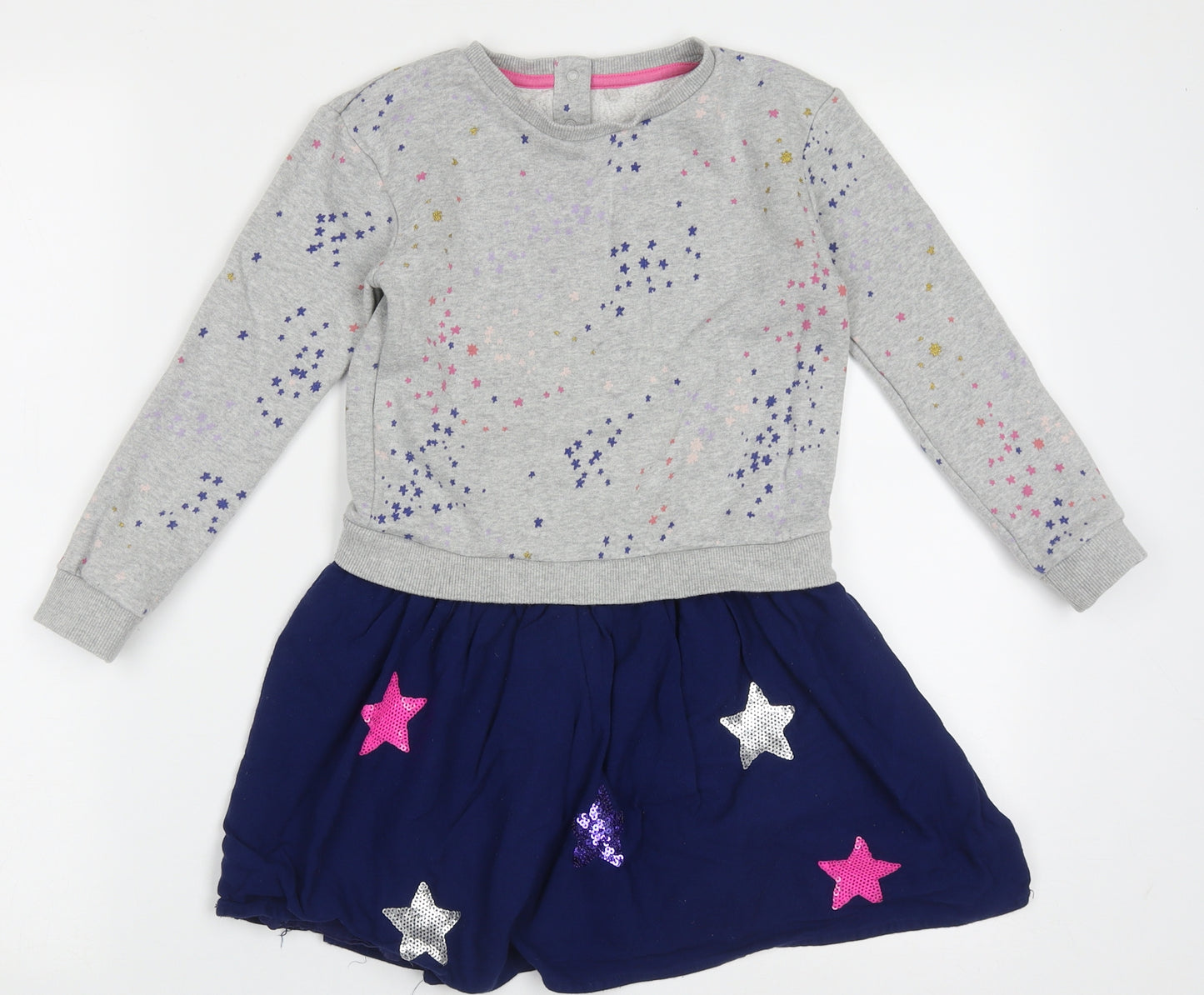 Marks and Spencer Girls Multicoloured Geometric Cotton Jumper Dress  Size 5-6 Years  Crew Neck Pullover - star pattern