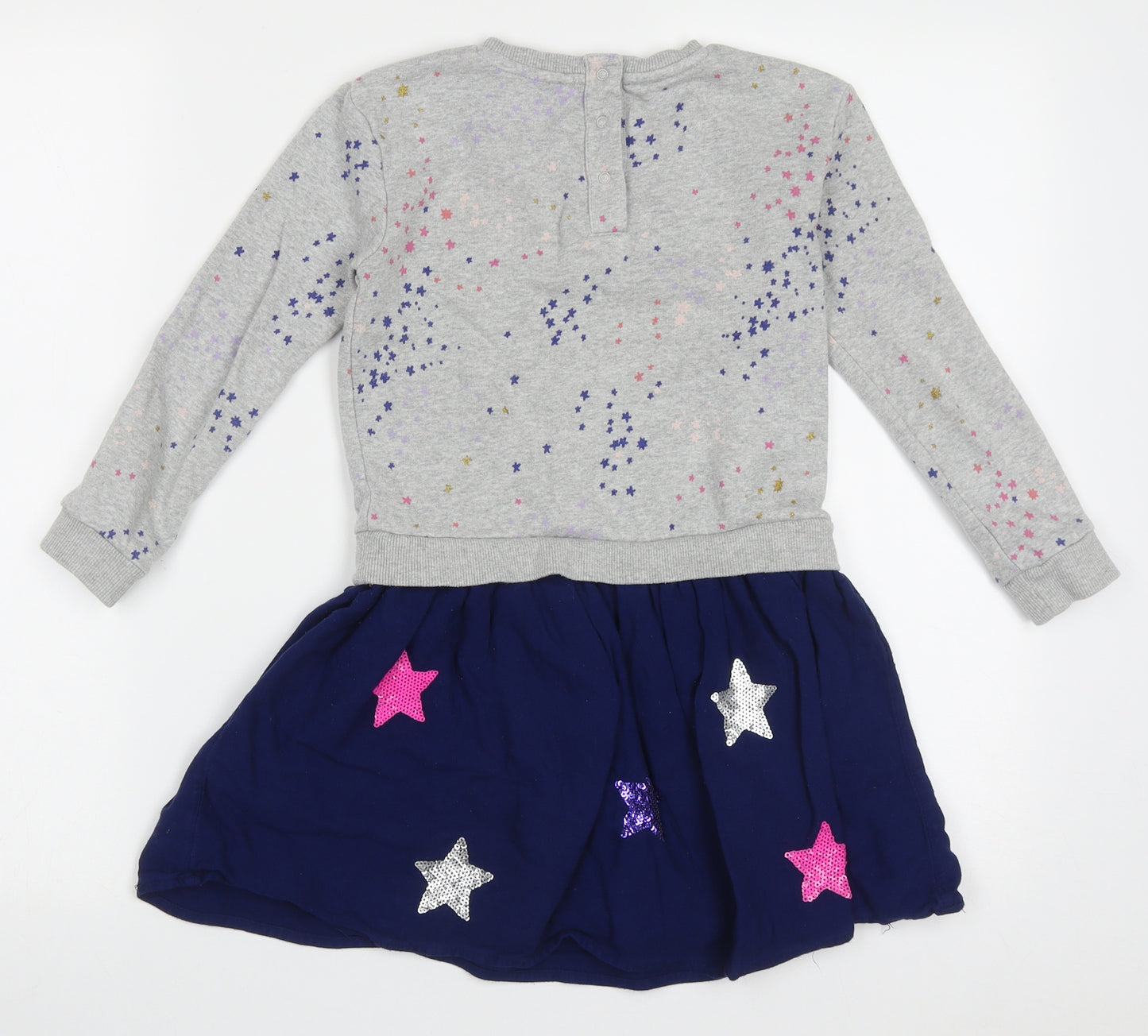 Marks and Spencer Girls Multicoloured Geometric Cotton Jumper Dress  Size 5-6 Years  Crew Neck Pullover - star pattern