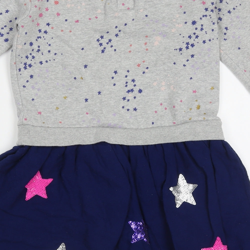 Marks and Spencer Girls Multicoloured Geometric Cotton Jumper Dress  Size 5-6 Years  Crew Neck Pullover - star pattern