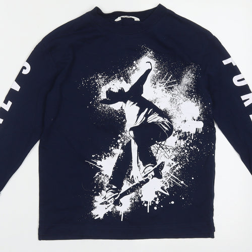 H&M Boys Blue  Cotton Basic Casual Size 8-9 Years Crew Neck Pullover