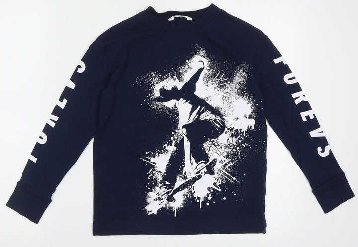 H&M Boys Blue Cotton Basic Casual Size 8-9 Years Crew Neck Pullover