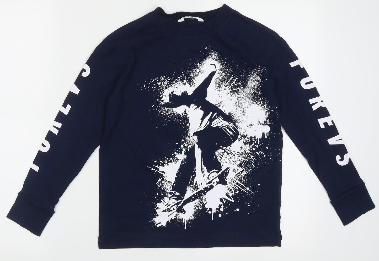 H&M Boys Blue  Cotton Basic Casual Size 8-9 Years Crew Neck Pullover