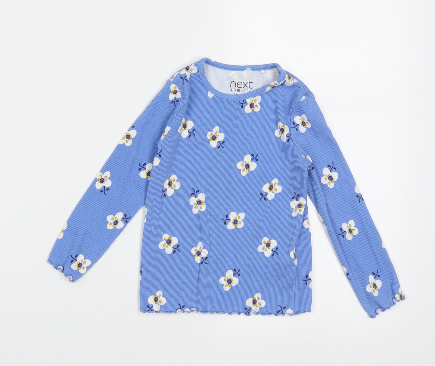 NEXT Girls Blue Floral Cotton Basic Casual Size 2 Years Crew Neck Pullover