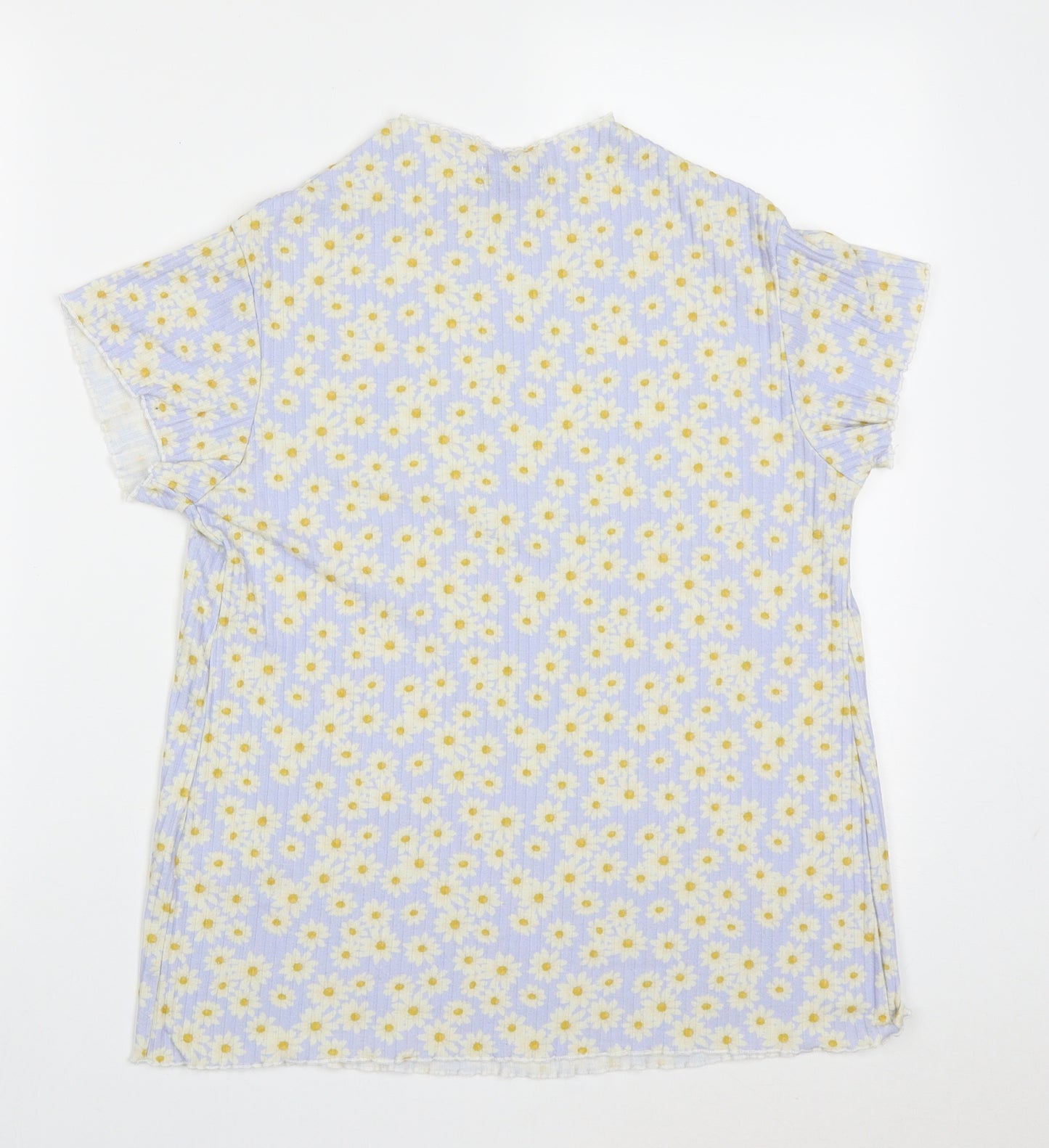 New Look Womens Blue Floral Polyester Basic T-Shirt Size 14 High Neck