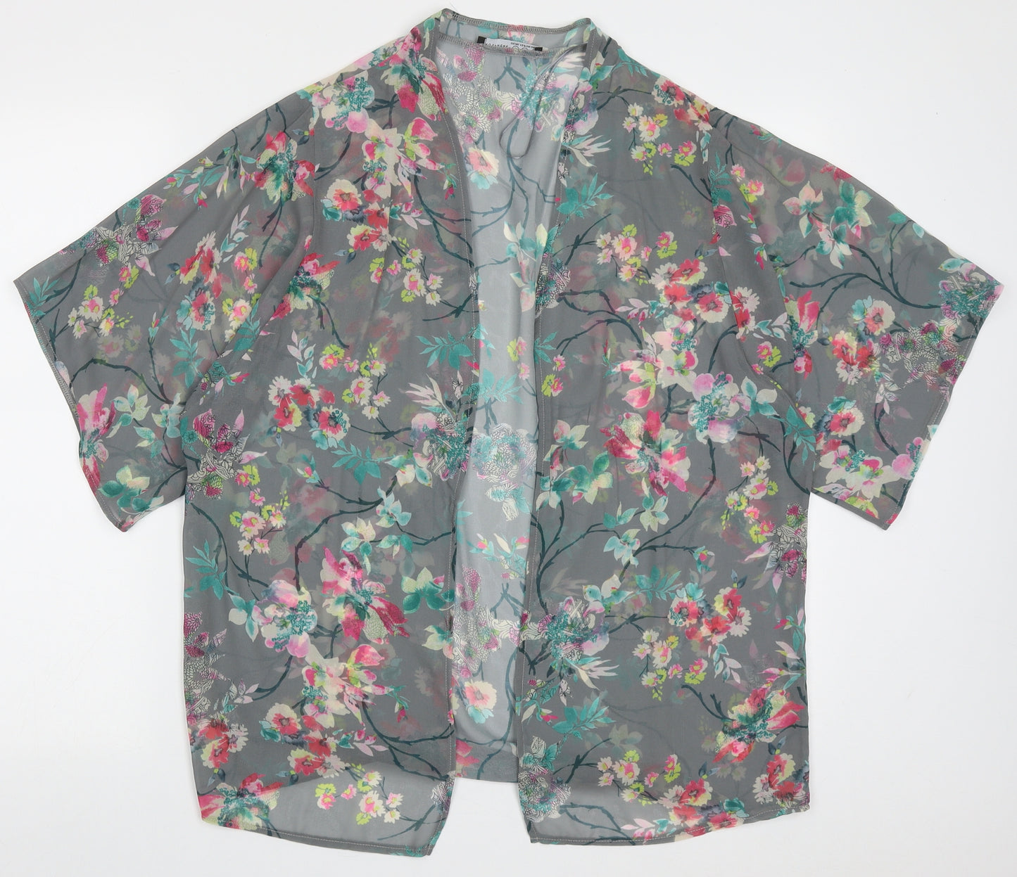 Atmosphere Womens Grey Floral Polyester Kimono Blouse Size S V-Neck