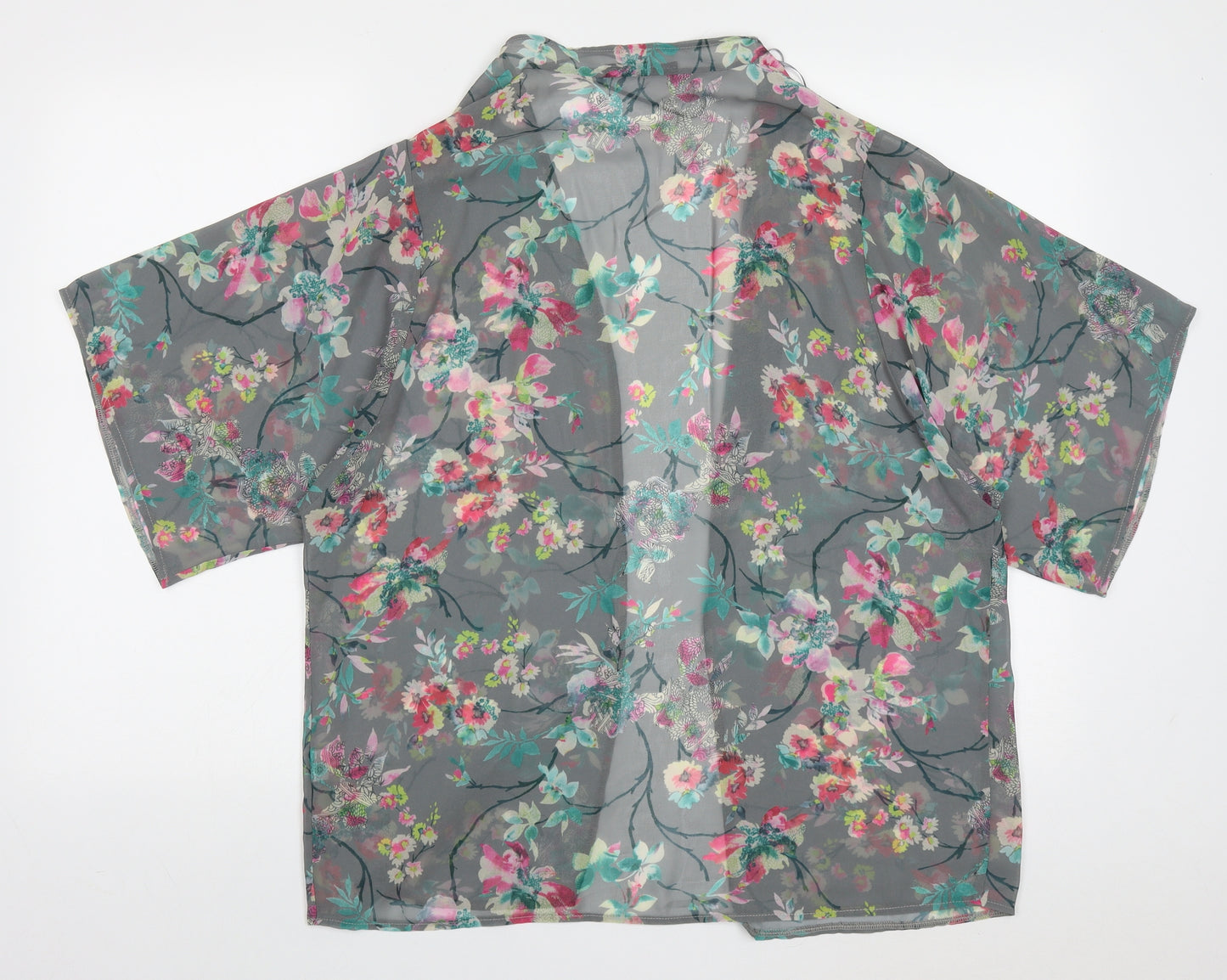 Atmosphere Womens Grey Floral Polyester Kimono Blouse Size S V-Neck