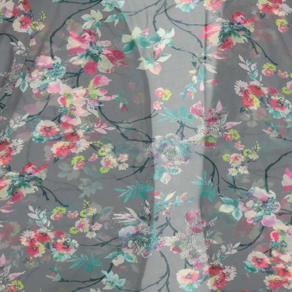 Atmosphere Womens Grey Floral Polyester Kimono Blouse Size S V-Neck