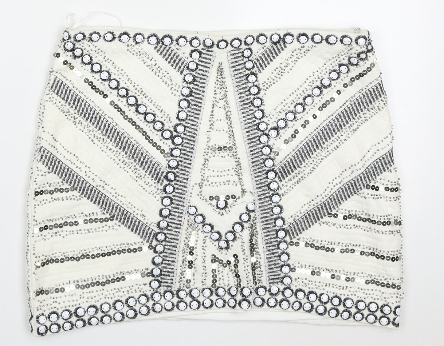 Exhibit Womens White Geometric Viscose A-Line Skirt Size 14   Zip
