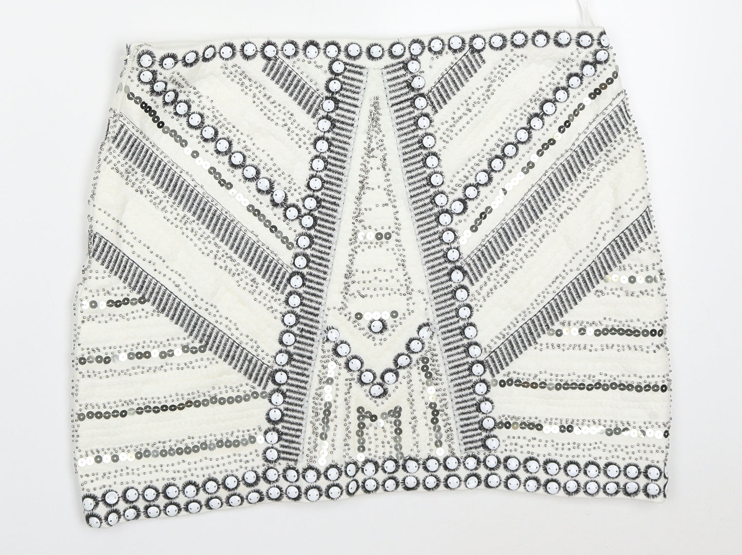 Exhibit Womens White Geometric Viscose A-Line Skirt Size 14   Zip