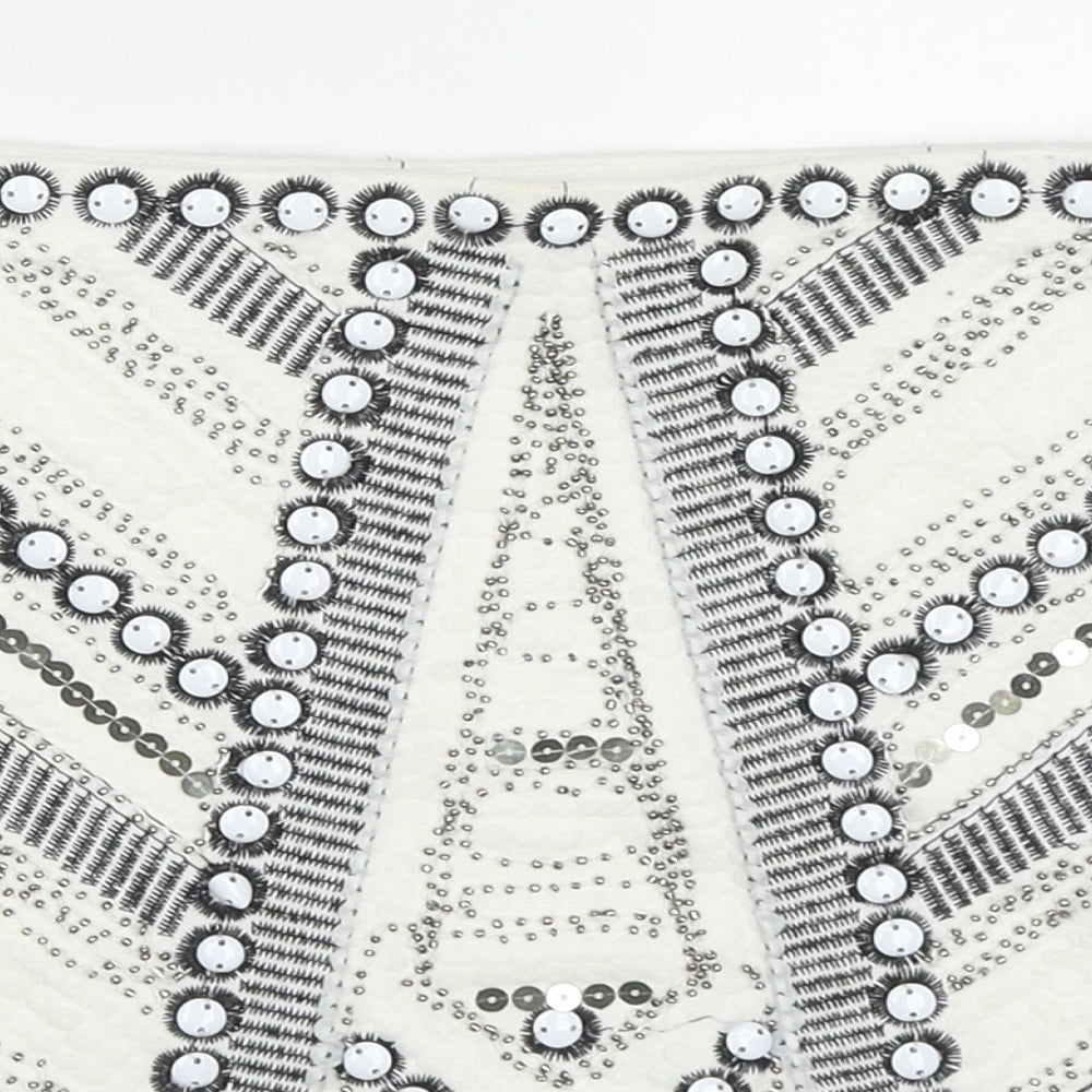 Exhibit Womens White Geometric Viscose A-Line Skirt Size 14   Zip