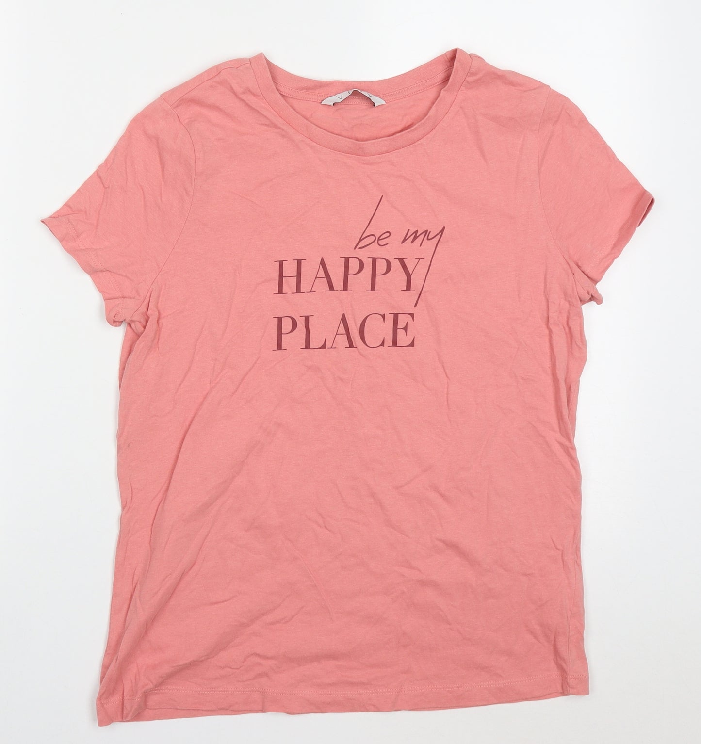 Very Womens Pink  Cotton Basic T-Shirt Size 12 Crew Neck - be my happy place