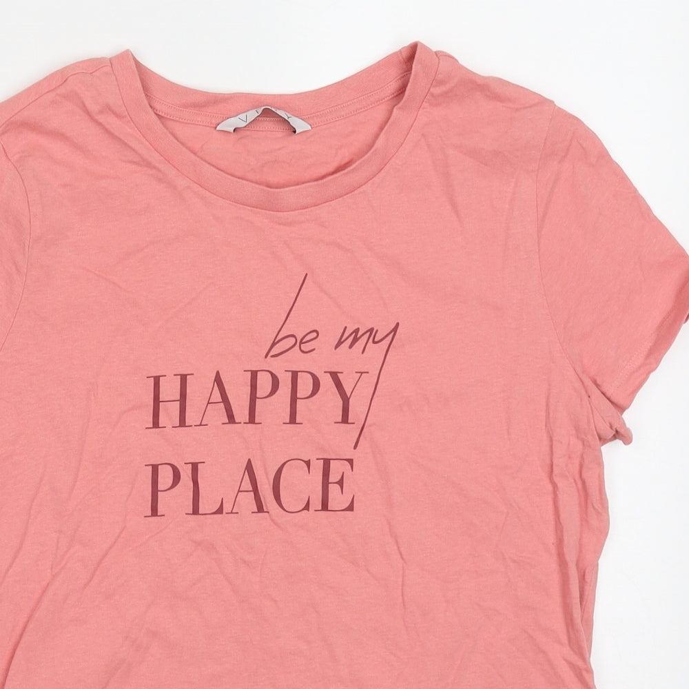 Very Womens Pink  Cotton Basic T-Shirt Size 12 Crew Neck - be my happy place
