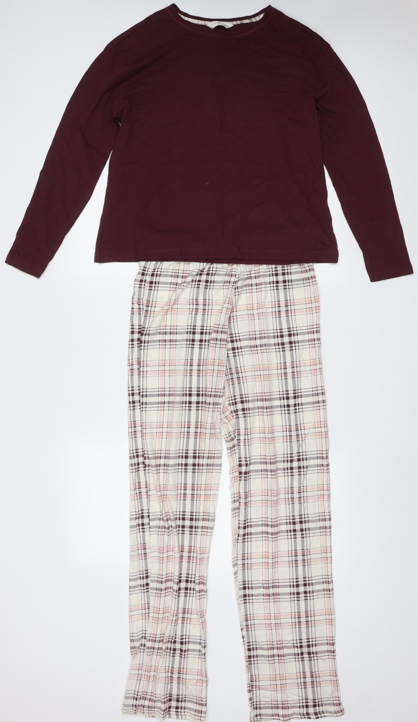 Marks and Spencer Womens Purple Check Cotton  Pyjama Set Size S