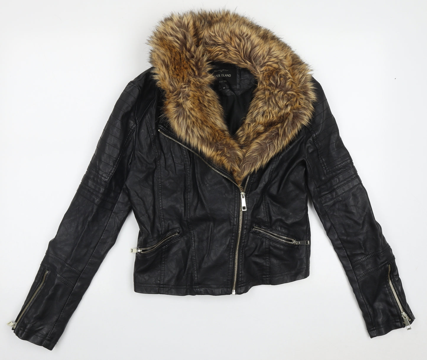 River Island Womens Black   Biker Jacket Size 10  Zip