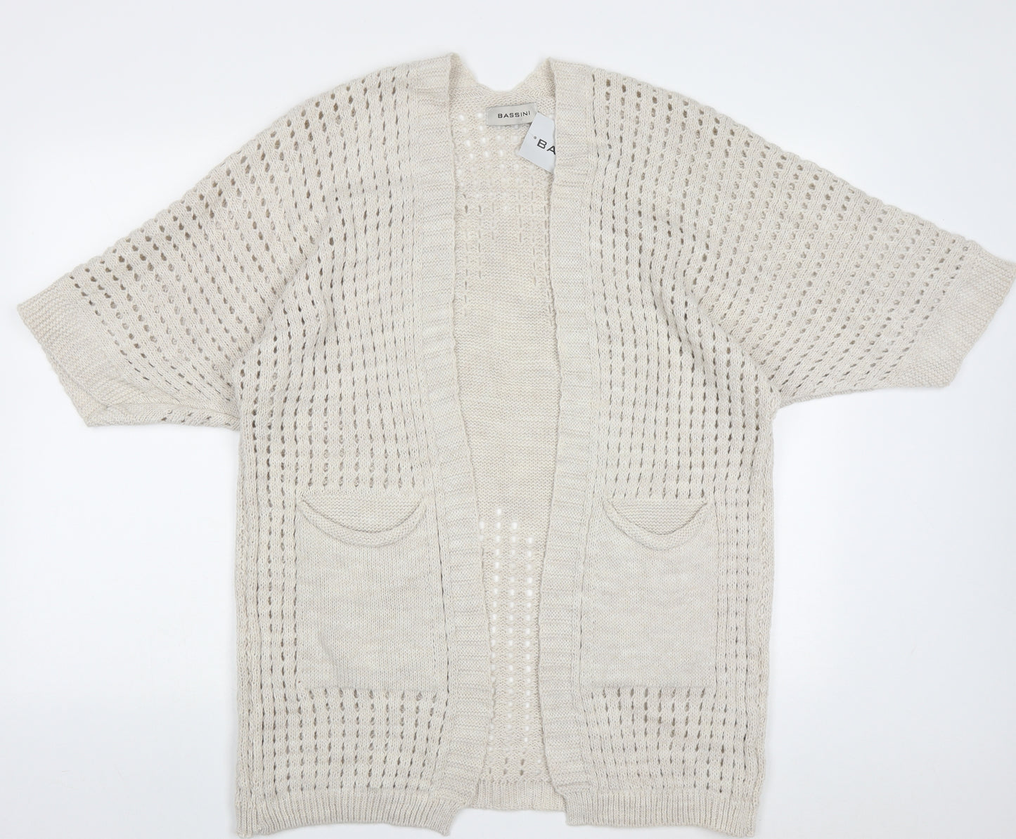 BASSINI Womens Beige V-Neck  Acrylic Cardigan Jumper Size M
