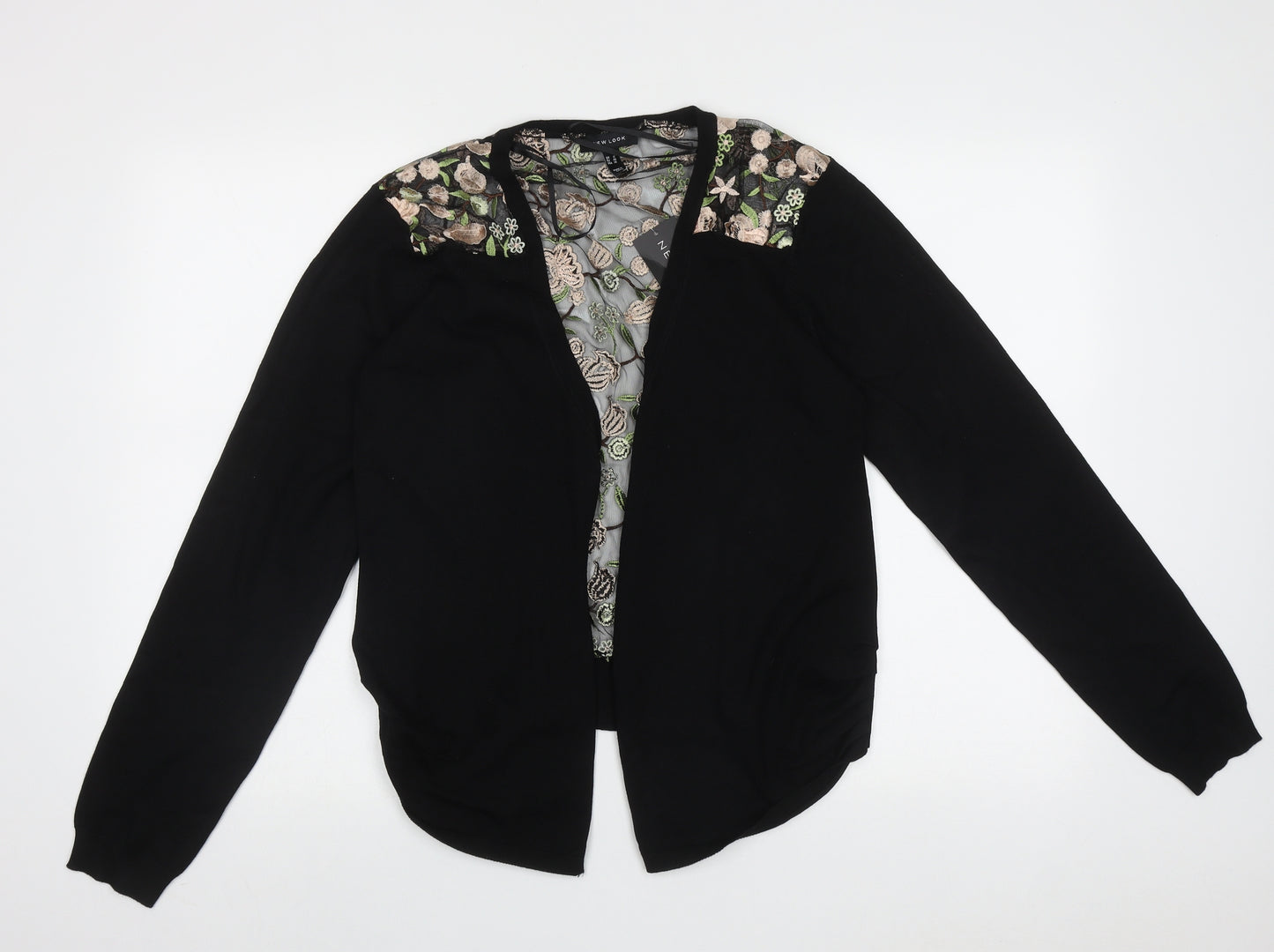 New Look Womens Black V-Neck Floral Polyester Cardigan Jumper Size 18   - Mesh back