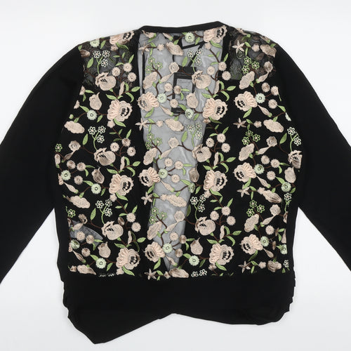 New Look Womens Black V-Neck Floral Polyester Cardigan Jumper Size 18   - Mesh back