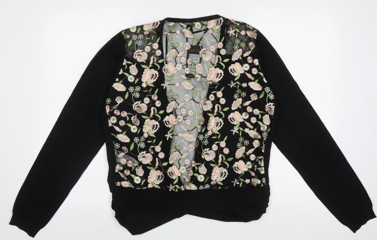 New Look Womens Black V-Neck Floral Polyester Cardigan Jumper Size 18   - Mesh back