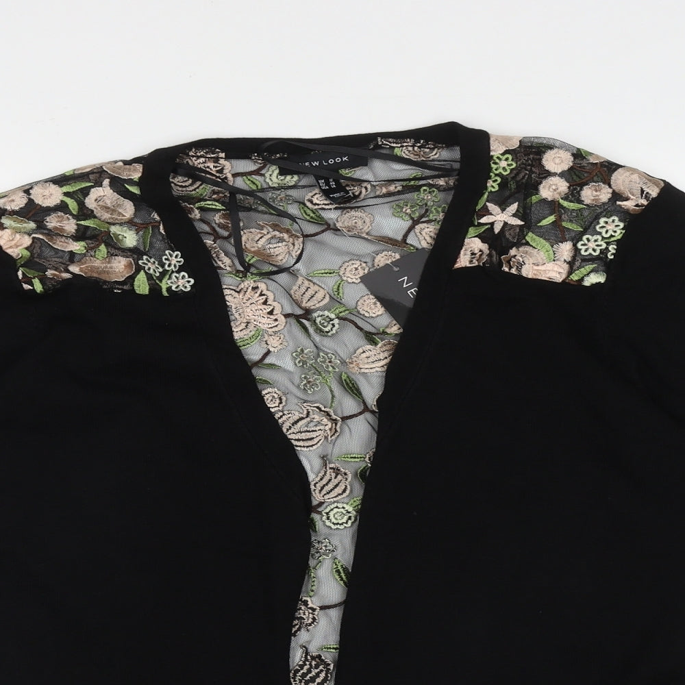 New Look Womens Black V-Neck Floral Polyester Cardigan Jumper Size 18   - Mesh back